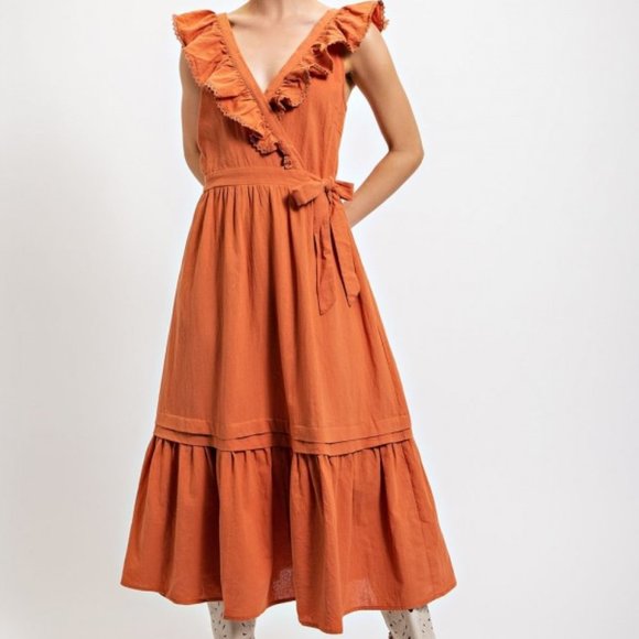 NWT Ruffle Collar Tie Waist Dress - Picture 1 of 6